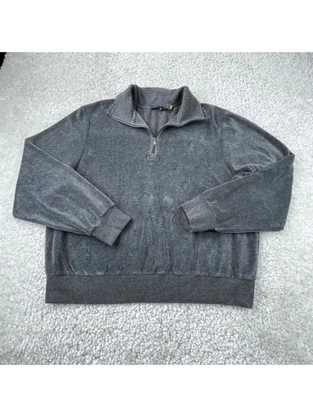 Polo Ralph Lauren Quarter Zip Velour Sweatshirt Pullover Gray Womens XL